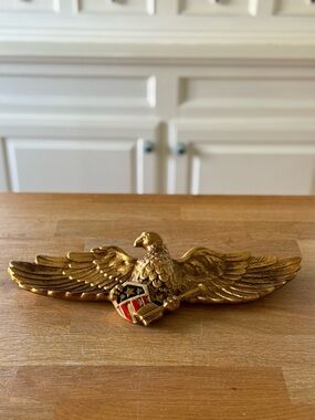 🦅 🇺🇸 Vintage Chalkware Patriotic Eagle Wall Plaque | Gold | Americana | HTF